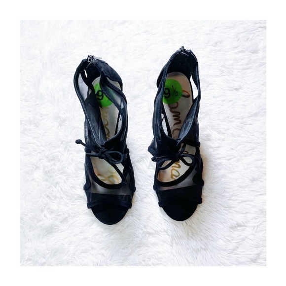 Sam Edelman Black Mesh Heels Open Toe Bow Accent SZ9.5 - Picture 1 of 8